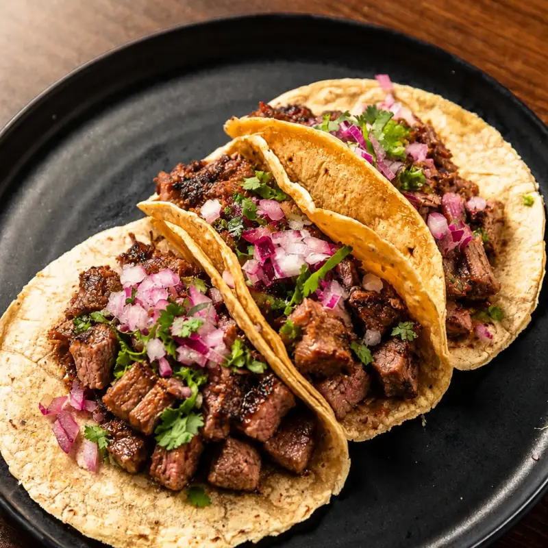 Tacos de arrachera en Piñata Cantina, cocina mexicana en Barcelona